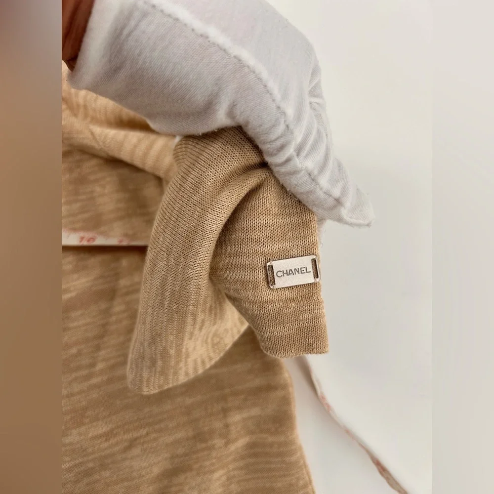 CHANEL Cardigan Twin Set 99P Beige Size 46 Tank Size 50 Cardigan Cotton